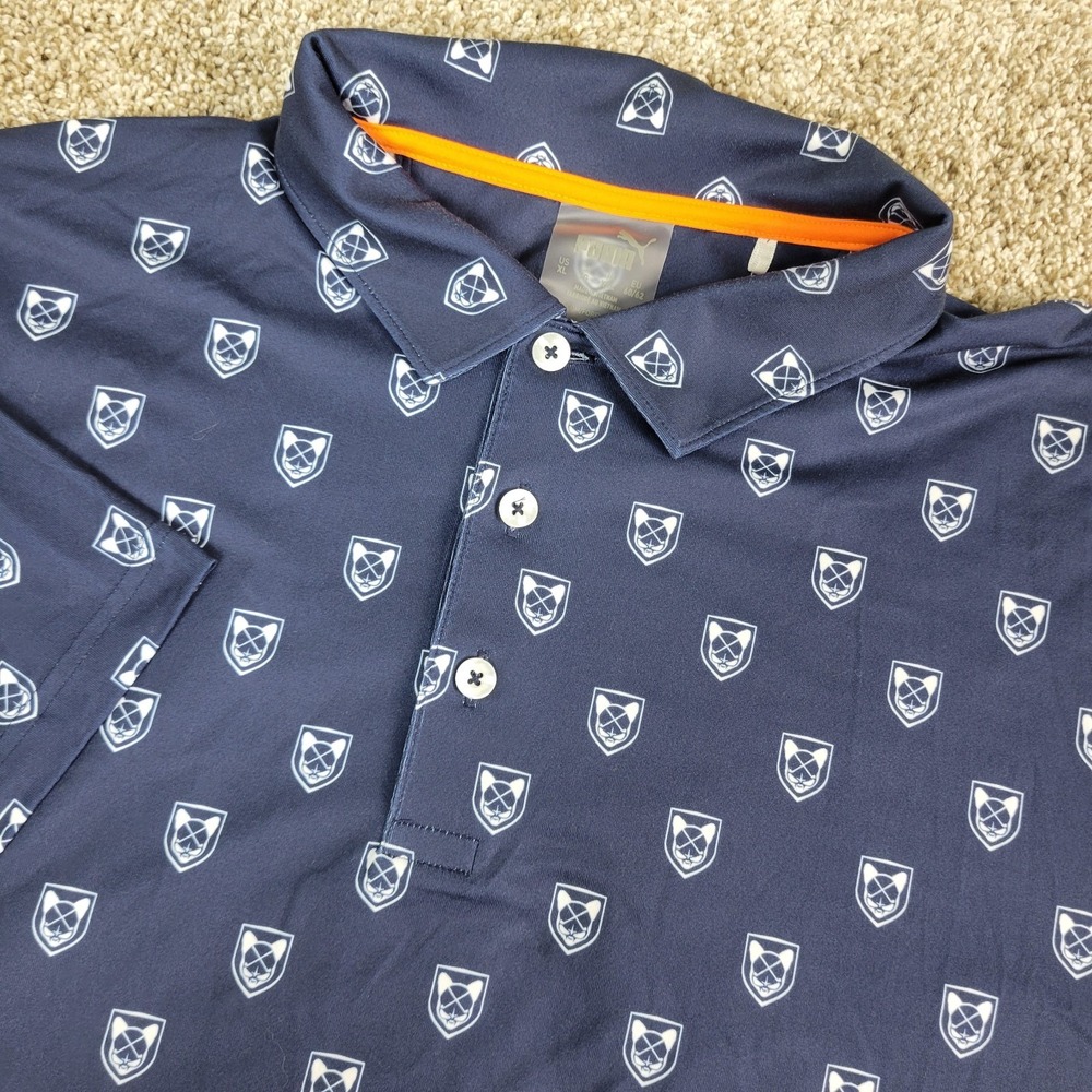 Puma Mens XL Navy AOP Logo Performanec Stretch Golf Polo Short Sleeve